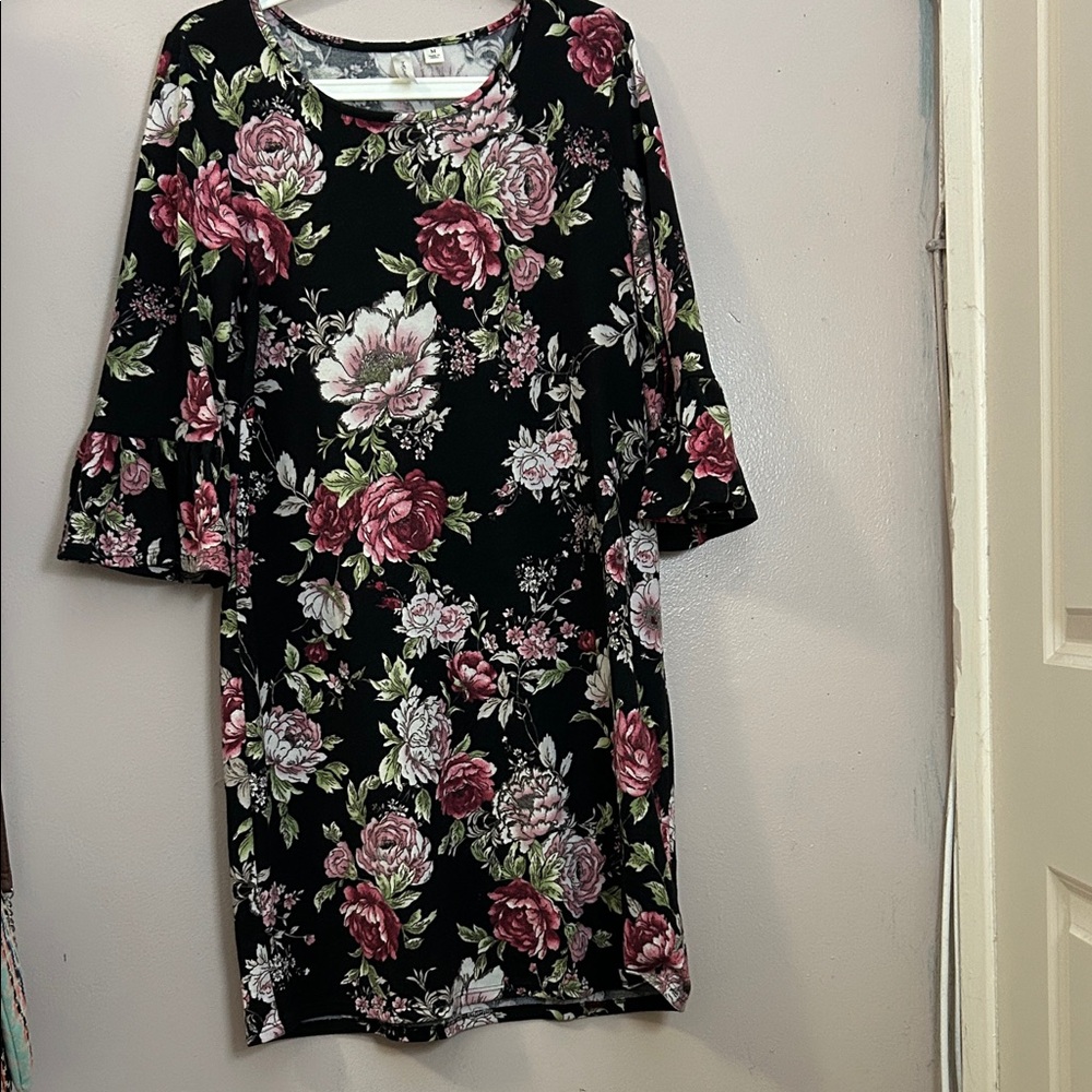 Tacera Pink Floral Long Sleeve Dress